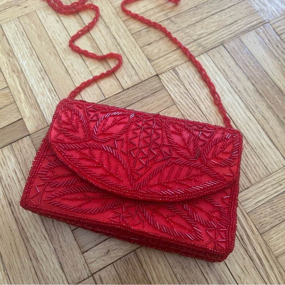 Vintage Red Beaded Evening Bag Purse Bijoux Terner
